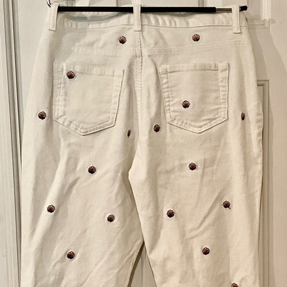 LANDS END Ivory Flare Wide leg Corduroy Embroidered Pants Size 10 - Picture 7 of 9